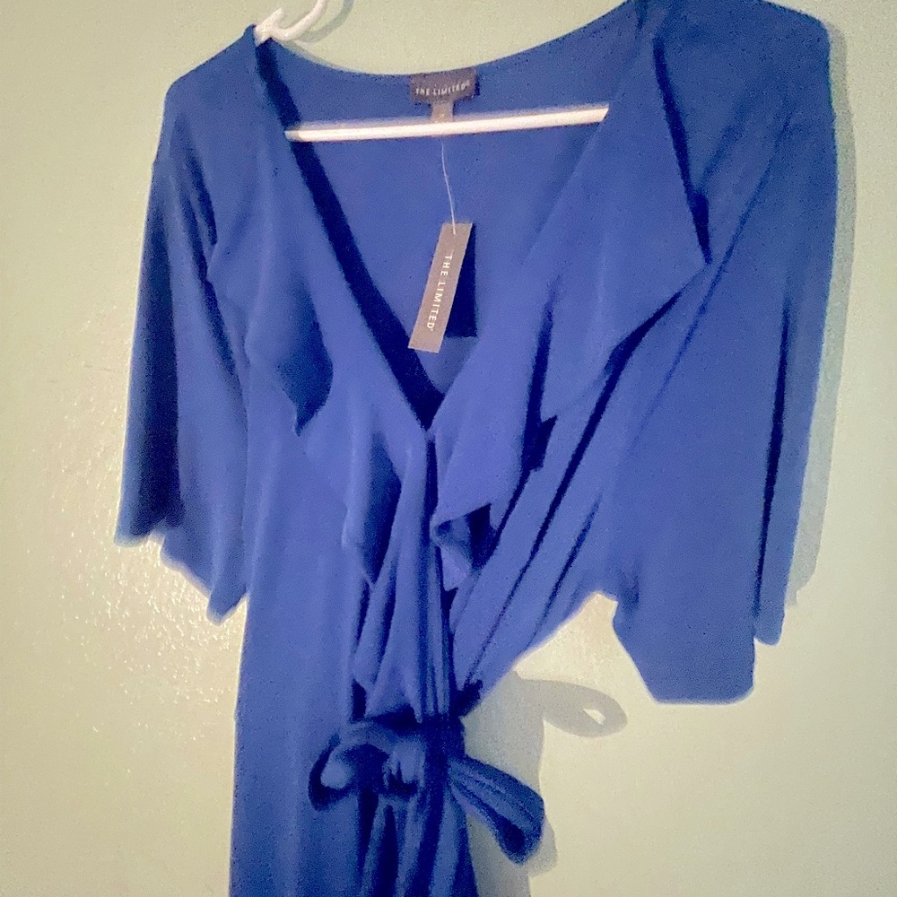The Limited Blue Ruffle Wrap Dress New